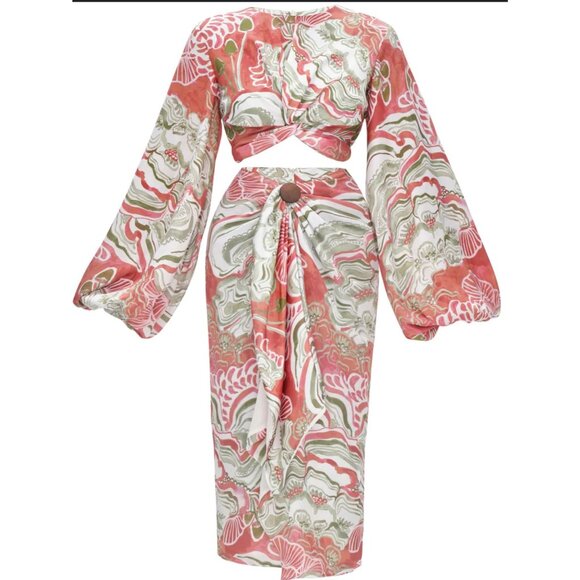 NWT Andrea Iyamah Behati Cropped Top & Wrap Midi Skirt Set Coral ‎ Size S - Picture 3 of 14